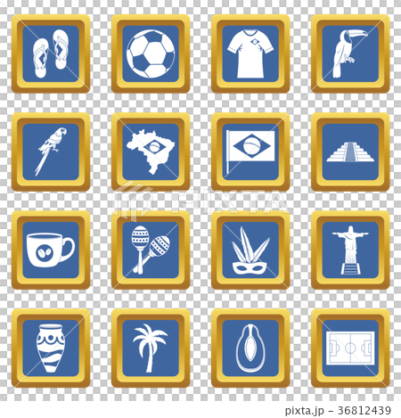 Brazil travel symbols icons set blue Brazil travel symbols icons set blue 36812439