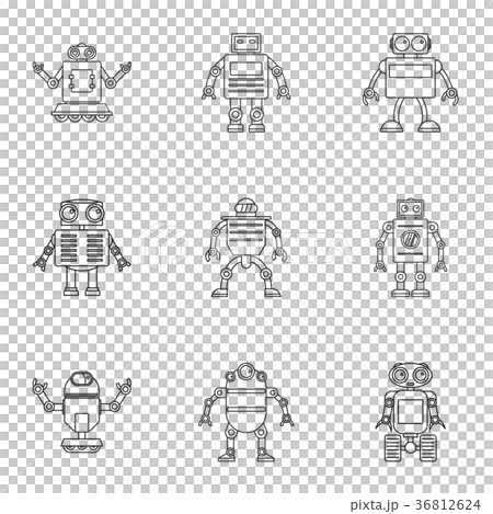 Electronic robot icons set, outline style - Stock Illustration ...