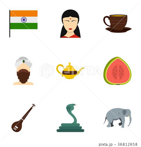 Travel to India icon set, flat style 36812658
