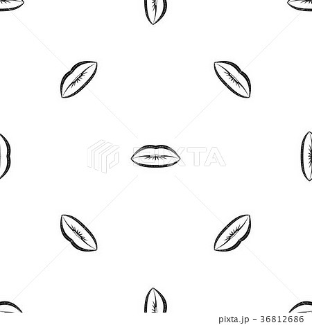 Lips with lines drawn around it pattern seamless black 36812686