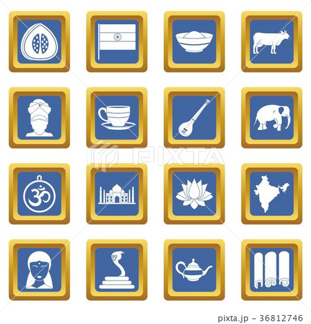 India travel icons set blue 36812746