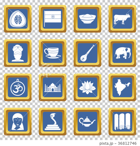 India travel icons set blue 36812746