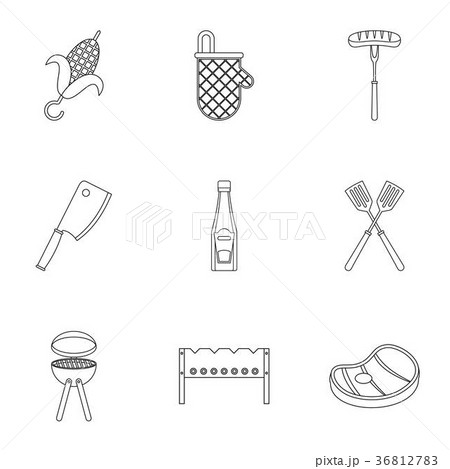 Cooking on fire icons set, outline style 36812783
