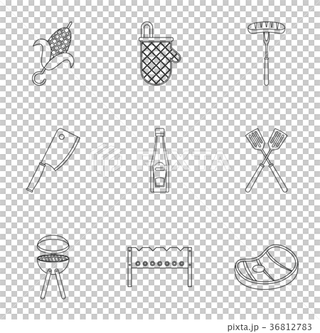 Cooking on fire icons set, outline style 36812783
