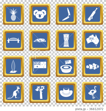 Australia travel icons set blue 36812872