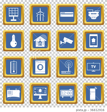 Smart home house icons set blue Smart home house icons set blue 36812916