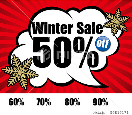 ウィンターセール 赤 Winter Sale 広告 チラシテンプレート 吹き出しと集中線背景のイラスト素材