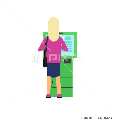 Blonde woman using cash machine ATM . Cartoon Blonde woman using cash machine ATM . Cartoon 36816823