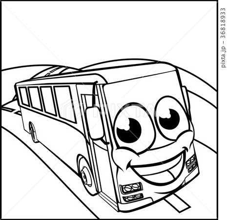 Coach Bus Cartoon Character Mascot Scene 36818933
