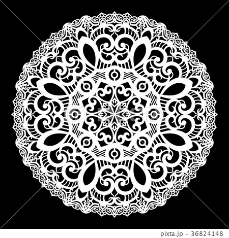 Lace round paper doily, lacy snowflake, 36824148