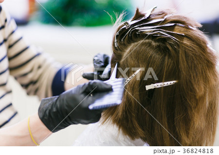 the hairdresser in the salon makes hair coloring the hairdresser in the salon makes hair coloring 36824818