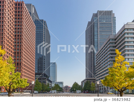 秋の東京駅正面と周囲のビル群１の写真素材 3659