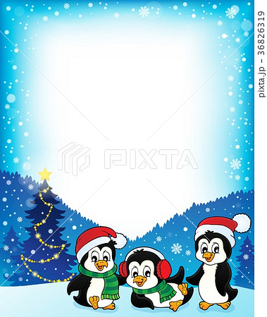 Christmas penguins thematic frame 1 36826319