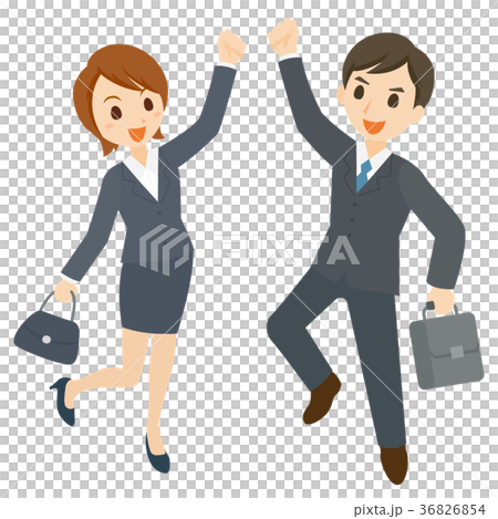 スーツの男女 就活 ガッツポーズのイラスト素材