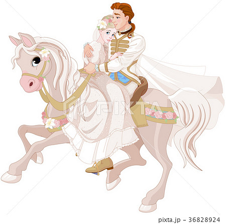 Cinderella And Prince Riding A Horse After Weddingのイラスト素材 3624