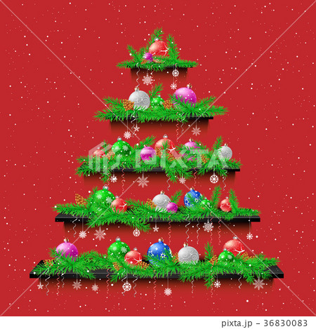 Shelves Christmas tree red background 36830083