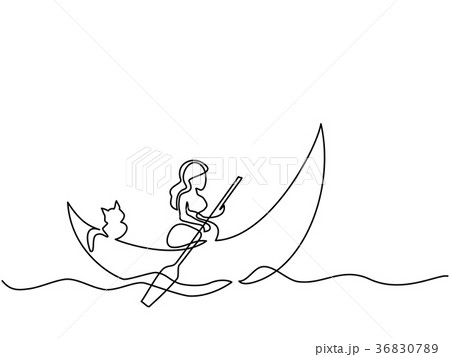 Girl with cat on dinghy moon 36830789