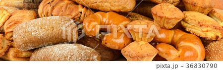 Panoramic collection of bread products 36830790