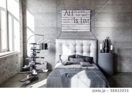 Modern empty bedroom in loft style with grey 36832033