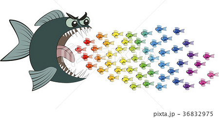 Big Fish Eating Many Small Colorful Fish Comic 36832975