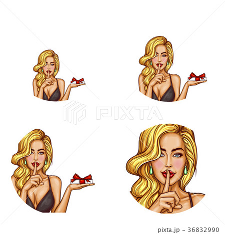 Pop art female round avatars vector illustration 36832990