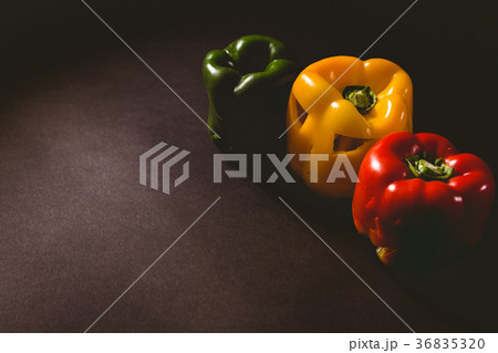High angle view of carved bell pepper on table High angle view of carved bell pepper on table 36835320