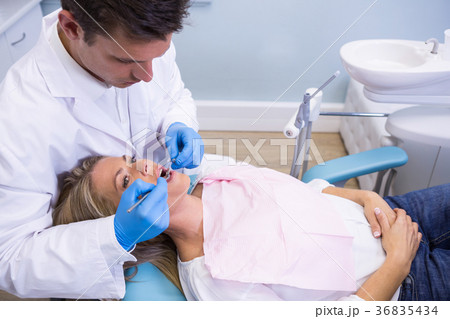 High angle view of dentist examining patient High angle view of dentist examining patient 36835434