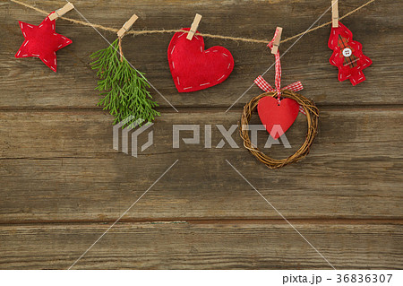 Christmas decoration arranged on rope Christmas decoration arranged on rope 36836307