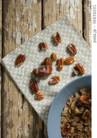 Bowl of wheat flakes and date palm 36838201