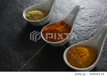Various type spices on spoon 36840316