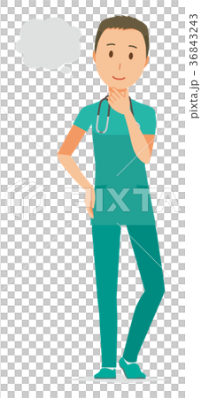 Imagine a male doctor wearing a green scrub 36843243