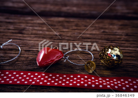 Christmas decorations on wooden plank 36846349
