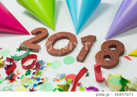 New year 2018 with party hat and decoration 36847071