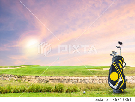 golf equipment on green and hole as background golf equipment on green and hole as background 36853861