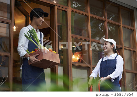 カフェ　準備をするスタッフ　野菜の仕入れ 36857954