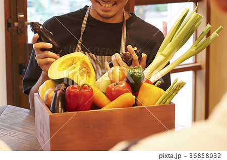 カフェ　準備をするスタッフ　野菜 36858032