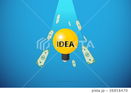 light bulb with bank note falling from the sky light bulb with bank note falling from the sky 36858470