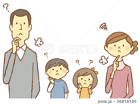 若い夫婦と子ども 悩む ため息のイラスト素材