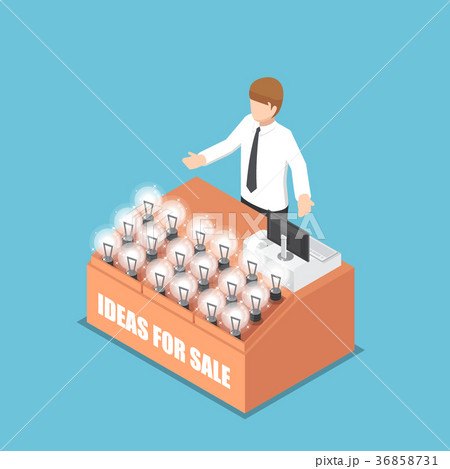 Isometric businessman selling his idea. 36858731