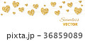 Golden hearts frame, seamless border. Vector 36859089
