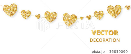 Golden hearts frame, seamless border. Vector Golden hearts frame, seamless border. Vector 36859090