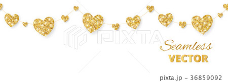 Golden hearts frame, seamless border. Vector 36859092