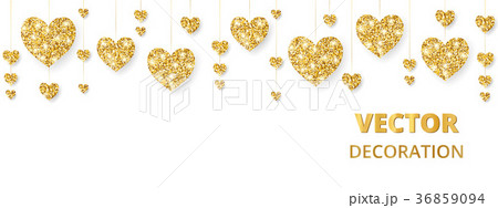 Golden hearts frame, border. Vector glitter 36859094