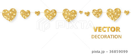 Golden hearts frame, seamless border. Vector 36859099