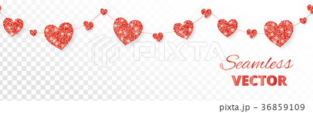 Red hearts frame, seamless border. Vector glitter 36859109