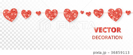 Red hearts frame, seamless border. Vector glitter 36859113