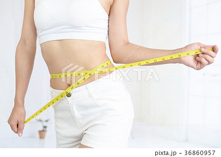 Woman Measures Girth Around Waist Measuring Stock Photo 1491776915