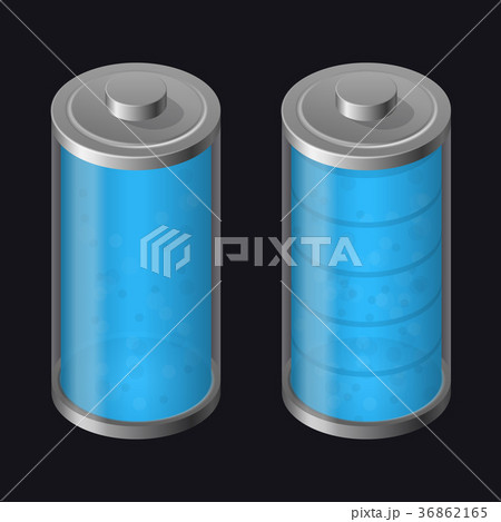 Transparent Glass Battery. Full Charging. Blue 36862165
