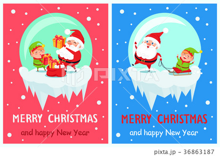 Happy New Year Merry Christmas Poster Santa Elf Happy New Year Merry Christmas Poster Santa Elf 36863187