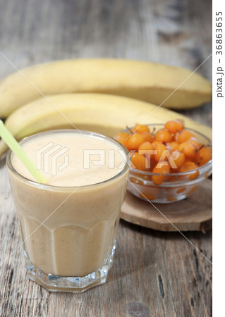 Smoothies of sea buckthorn and bananas Smoothies of sea buckthorn and bananas 36863655